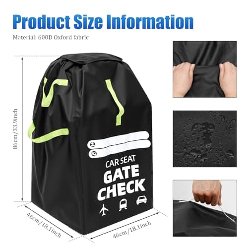 CBWERBB Car Seat Travel Bag for Airplane,Portable Premium Car Seat Cover with Shoulder Strap,Large Gate Check Bag Tear and Water Resistant Fits All Baby Infant Carriers & Booster & Convertible — view 2