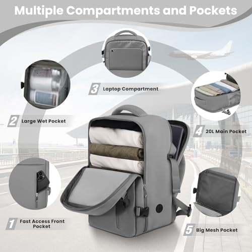 OTAHGK Cabin Bags 40×20×25 for Ryanair Underseat Carry-ons Travel Backpack Hand Luggage Bag Cabin Size 20L Flight Rucksack Casual Daypack School Office Backpack Fit 14 Inch Laptop-Grey — view 3