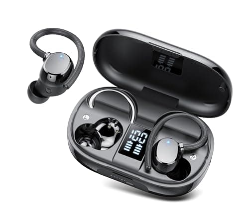 Wireless Earbuds, Bluetooth 5.4 Headphones with 4 ENC Noise Canceling Mic, 128H Stereo Dual LED Display Ear Buds, Bluetooth Earphones with Earhooks, IP7 Waterproof Wireless Headphones for Running