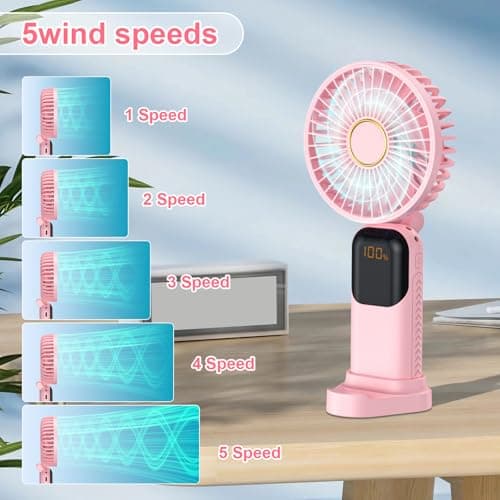 Handheld Fan Rechargeable, Portable Mini Fan Handheld with 5 Speeds 5000mah, Electric USB Small Hand Held Fans, Powerful Personal Fan Foldable Fans for Outdoor Office Travel Camping School Home — view 2