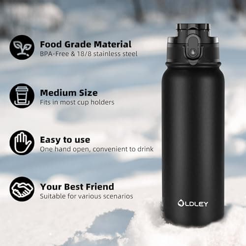 OLDLEY 600ml/20oz Stainless Steel Water Bottle Double Walled Vacuum Flask Keeps Drink Hot and Cold Leakproof BPA Free 600ML Metal Insulated Water Bottle for Sport School Work Outdoor Hiking (Black) — view 6