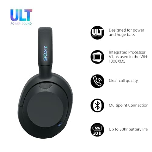 Sony ULT WEAR - Wireless Noise Cancelling Headphones, ULT POWER SOUND, Ultimate Deep Bass, Same Processor as WH-1000XM5, Clear Calls, 30hr Battery, IOS & Android - Black — view 2