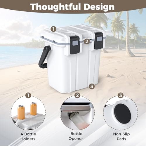 COSTWAY 20L Insulated Cool Box, Portable Hard Cooler Ice Chest Box with Swing-up Handle & Bottle Opener, Ultra-Light Injection Molded Cooler for Camping Fishing Beach Tailgating, 5-day Ice Retention — view 5