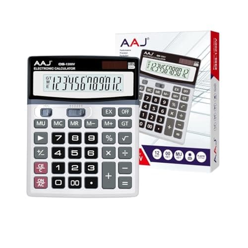 AAJ 12 Digit Desk Calculator Jumbo-Large Buttons-12 Digits-Large Eye Angled Display- Light and portable Calculator-For Home and Office use-Solar and Battery Powered (Battery Included)