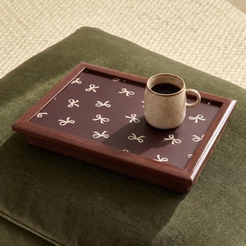 OHS Bow Print Lap Trays with Bean Bag Cushion Large Padded Lap Tray, Brown — view 2