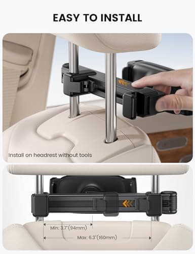 Lamicall Car Headrest Tablet Mount [Upgraded Lock] - Stretchable Car Tablet Holder, 360 Rotating Backseat Mount for Kids, fit iPad Pro 2024, Air 6, Mini, Switch, Phone, 4.7-13" Device - Black — view 5
