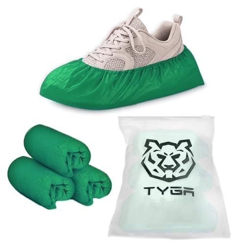TYGA Waterproof Shoe Covers Disposable, CPE, Green, Pack Of 30