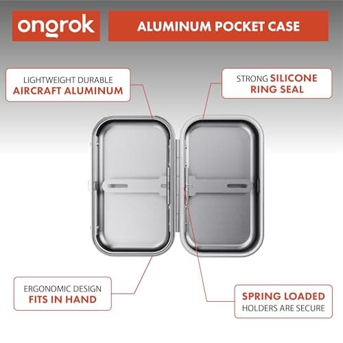 ONGROK Airtight Pocket Case - Aluminum Storage Case with Silicone Seal - Slim Portable Travel Organizer with Secure Holders - Pocket Size Durable Metal Carry Case (Gunmetal) — view 2