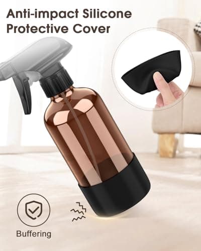 Bontip Glass Spray Bottle with Silicone Sleeve Protection, Amber Glass Spray Bottle Set for Window Cleaner Aromatherapy Facial Hydration Watering Flowers Hair Care 2 Pack/8 oz (Black) — view 4