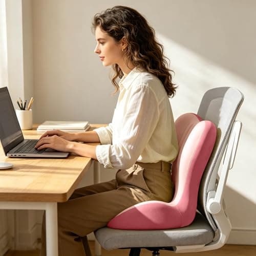 Ergonomic Seat Cushion with Lumbar Support - High-Density Memory Foam Office Chair Pad for Back & Butt Comfort, L Shaped Seat for Long Sitting Lower Back Support Suitable (Pink) — view 2
