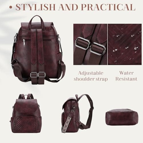 VASCHY Women Backpack, Vegan Leather Travel Backpack for Work Burgundy — view 6