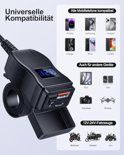 ZEXMTE Motorcycle USB Charger, Dual USB Type C PD & Quick Charge 3.0 Motorbike Phone Charger with Voltmeter & ON/Off Switch, motorcycle usb socket waterproof for All Phones, Tablet, GPS — view 5