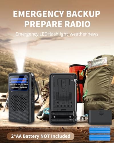 AM FM SW 3 Band Pocket Radio, Portable Battery Operated Shortwave Radio, Back Clip Transistor radios with 3.5mm Earphone Jack, Emergency LED Flashlight for Camping, Home — view 5