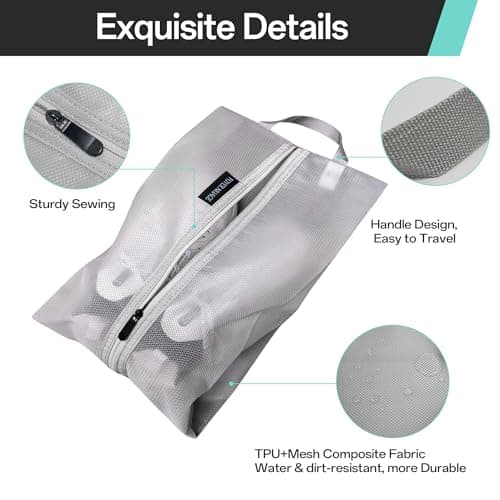 Travel Shoe Bags, Water Resistant TPU Mesh with Zipper, Travel Essentials for Men & Women (Grey, 1 Set) — view 4