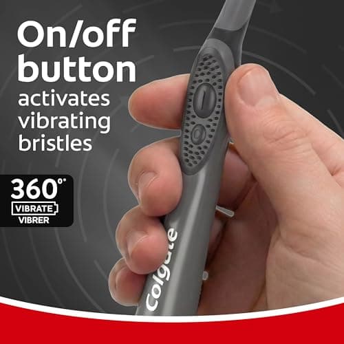 Colgate 360 Vibrate Charcoal Battery Operated Toothbrush Pack, Disposable Electric Toothbrushes with 1 AAA Battery Included, Whole Mouth Clean, 2 Pack, Black — view 6