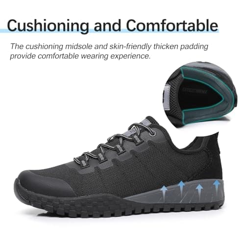 TRAILBLITZ Hiking Shoes Sport Outdoor Walking Shoes Mens Lightweight Breathable Durable Hiking Boots Deep Lugs & EVA Cushioning Woman Man (Black,6) — view 2