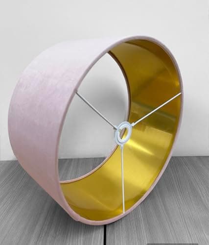 Plush Velvet Lampshade for Ceiling Shade, Table, Floor Lampshade with Brushed Gold Lining Handmade in The UK. (Pink, Diameter 25 x 20cm Height)
