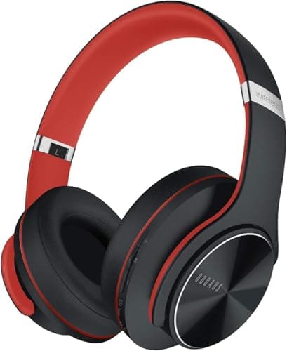 DOQAUS Wireless Bluetooth Headphones with App Control, Red/Black
