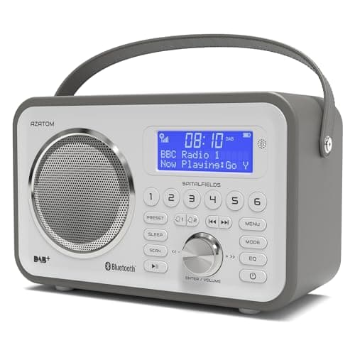 DAB/DAB+ & FM Portable Digital Radio | Leather Design | Bluetooth | Rechargeable Battery | Dual Alarms & Sleep Timer | Perfect for Home, Office or Outdoors | AZATOM Spitalfields 2 (Grey)