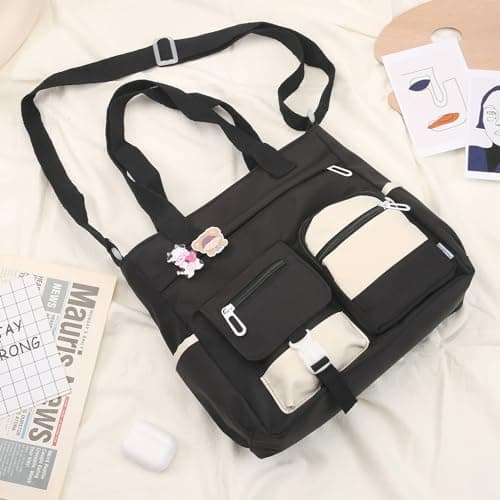 Phaoullzon Crossbody Cute Bag for Teens Kawaii Messenger Purse Nylon Shoulder Tote Bags, Black1, M, Medium — view 3