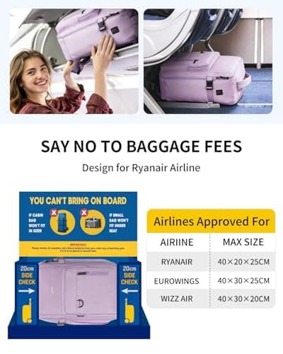 ECOHUB for Ryanair Cabin Bags 40x30x20, 24L Womens Travel Backpack Underseat Carry On Rucksack with Laptop Compartment, Recycled Water-resistant Hand Luggage Bag for Flight Overnight, Lavender Gray — view 2