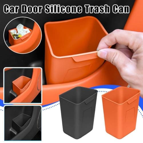 Car Interior Storage Box – Car Door Organizer with Umbrella Holder & Trash Can, Black Silicone Side Pocket for Vehicle, Multi-Functional Door Storage, Easy Clean (Orange Left) — view 2