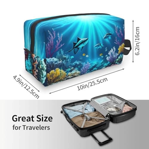 GaJher Large Travel Cosmetic Bag â€“ Reusable Submarine Coral Rays Print Toiletry Dopp Kit, Portable Organizer for Makeup, Daily Essentials, White, One Size — view 4