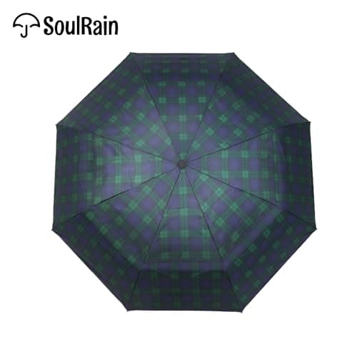SoulRain Travel Umbrella - Windproof and Compact Umbrella for Rain - Perfect Large Auto Folding Umbrella - Ideal Car umbrella, Golf umbrella, and Travel Companion (Plaid Blue) — view 2