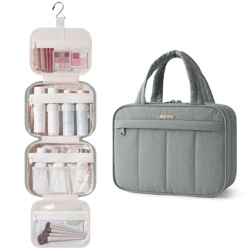 Narwey Hanging Toiletry Bag, Travel Toiletry Bags for Women, Large Travel Wash Bag Women, Makeup Cosmetic Bag with Compartments, Make up Organizer for Essentials (Sage Green)