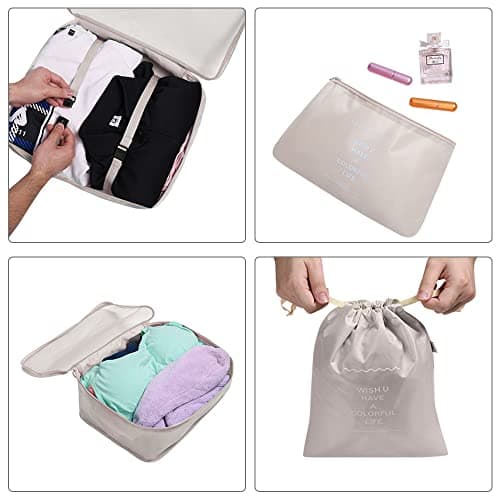 OSDUE Packing Cubes for Suitcase, 8 PCS Travel Organiser Packing Bags Lightweight Waterproof Luggage Packing Organizers for Clothes Shoes, Travel Accessories, Beige — view 3