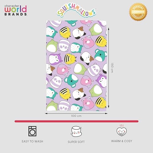 Squishmallows Officially Licensed Fleece Throw Blanket | Super Soft Warm Purple Throw, Playful Design | Perfect For Home, Bedroom, Sleepovers & Camping | Size 100 x 150cm — view 6