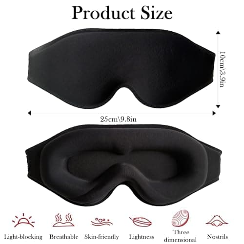 100% Blackout Sleep Mask for Women & Men, Zero Pressure 3D Contoured Eye Mask for Sleeping with Adjustable Strap for Side Sleepers,Ultra Soft Lycra Blindfold for Travel & Sleep&Nap,Black — view 2