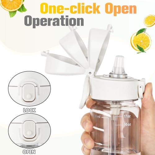 GOPPUS 500ml/17oz Clear Tritan Water Bottle with Straw Transparent Childrens Drinks Bottle with Carrying Handle See Through Measured Kid Bottles with Flip Top Lid Leakproof BPA Free (Clear) — view 3