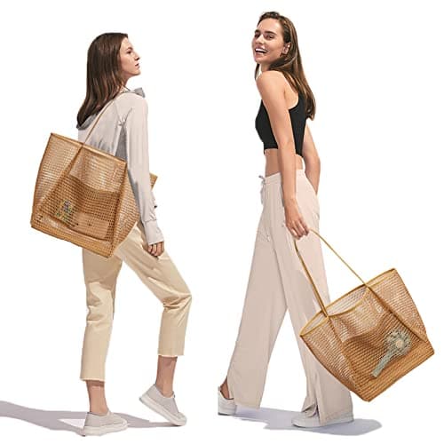 KALIDI Mesh Tote Bag,23L Beach Bag Extra Large Tote Bags for Women with Zip Pocket Shoulder Bag Summer Beach Bags Reusable Shopping Bag for Picnic Holiday Travel Grocery — view 2