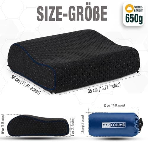 Marcolumb Travel & Camping Comfortable Memory Foam Pillow – Easy to Carry Portable Bag – Temperature Regulating Pillow Case - Perfect for Travelling (Black Contour) — view 3