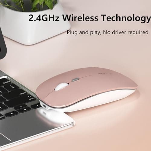 Uiosmuph Q5 Wireless Mouse, Silent Rechargeable Mice for Laptop - Rose Gold — view 5
