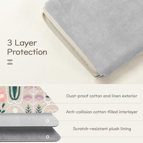 Dadanism 6-7 Inch Embroidered Flower Padded Sleeve for eReader,Beige Plants — view 3