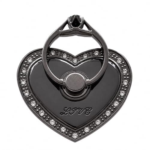 Rohans RK TECH Phone Ring Bracket holder, Love Heart Diamond Shape Finger Grip Stand Holder Ring Car Mount Phone Ring Grip Smartphone Ring stent Tablet Rose Gold (Heart Black) — view 2