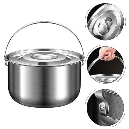HavenlyCove Outdoor Camping Cookware Stainless Steel Pot, with Lid and Folding Handle for Hiking and Picnic, 2.4L(1.4L) — view 3