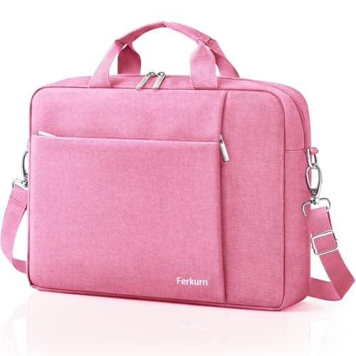 Ferkurn Laptop Bag Case for Women Men, Messenger Briefcase Computer Bag with Shoulder Compatible with Macbook Pro/Air, XPS Latitude, HP Pavilion, ASUS, Acer, Samsung, Pink, 15 15.6 16 Inch
