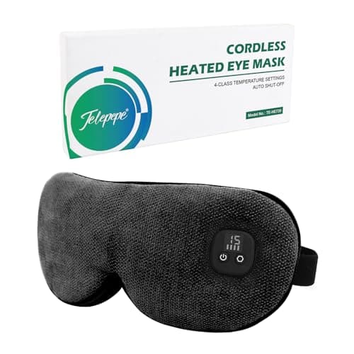 Telepepe Heated Eye Mask, Cordless Warm Eye Compress with 4-Level Temperature & Timer, Washable Cover Rechargeble Travel, Gifts for Family(Black)