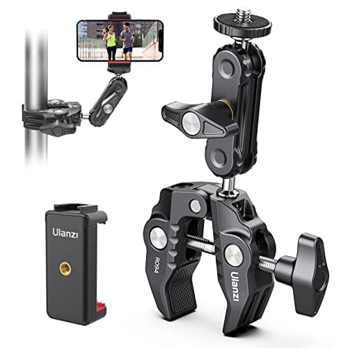 Ulanzi Super Clamp Camera Clamp Mount with Phone Holder and 360° Ballhead Magic Arm Adapter with 1/4" & 3/8" Thread