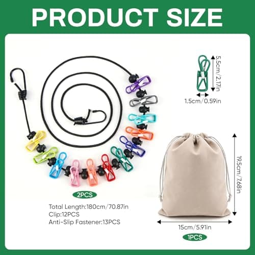 2Pcs Portable Clothesline with 24pcs Colorful Clips & 1Pcs Storage Bags — view 2