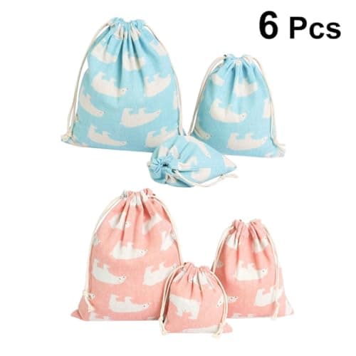 CALLARON Drawstring Storage Bags Multi-functional Travel Organizer Pouches with Strap Cotton Linen 6pcs to Save Luggage Space and Easy to Carry — view 5
