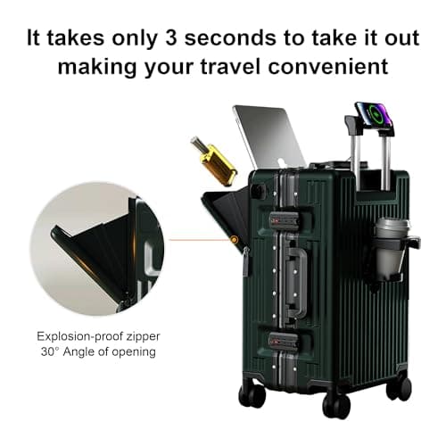 AIWEINY Suitcase Carry-on Luggage Spring-Summer Travel Airline Approved with TSA Lock 360° Wheel PC Hard Shell and Aluminum Frame Pressure-Resistant (Green, 24‘’) — view 4