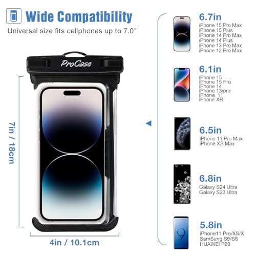 ProCase 2 Pack Waterproof Phone Pouch, Underwater Case phone sleeve for iPhone 17 Air 16 15 14 Plus Pro Max 13 12, Galaxy S24 Ultra S23 S22 Up to 7.0 inch, Cruise Beach Essentia -Clear — view 2