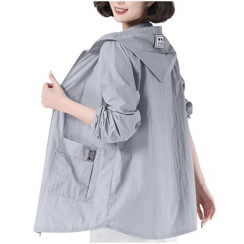 TURWXGSO Womens Sun Protection Jacket Hoodie Long Sleeve Zipper Hiking Shirt with Pockets UPF 50+ Lightweight Outdoor Coat Casual Summer Loose Fit Travel Camping Tops