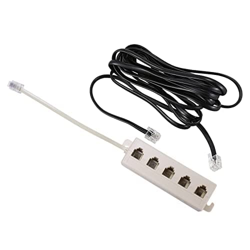 Wesafrae Beige RJ11 6P4C Male Plug to 5 Ports 6P2C Female Socket Phone Line Splitter Adapter & RJ11 6P4C Telephone Cable Cord — view 3