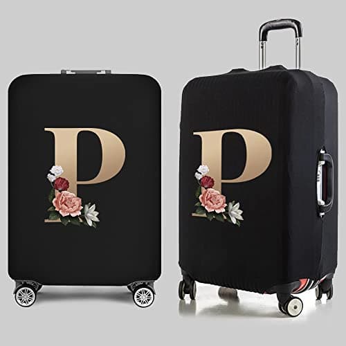 Initial Letter Printed Design Travel Trolley Case Cover Protector Washable Suitcase Cover Luggage Storage Covers for 18-28 Inch Luggage Cover (L (26-28 inch Luggage), gold P) — view 3
