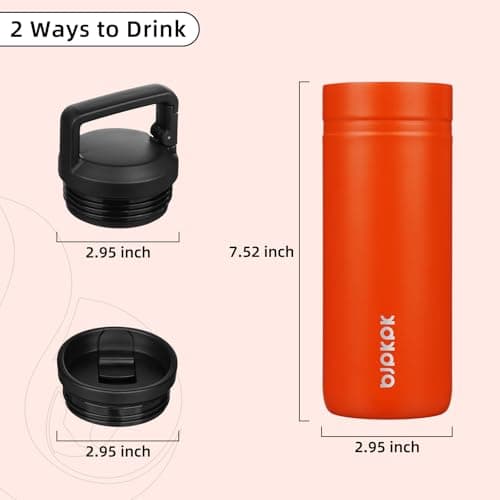BJPKPK Insulated Water Bottle with 2 Lids,600ml Double Wall Stainless Steel Vacuum Tumbler Travel Coffee Mug,Wide Mouth Thermal Cup,Orange — view 4